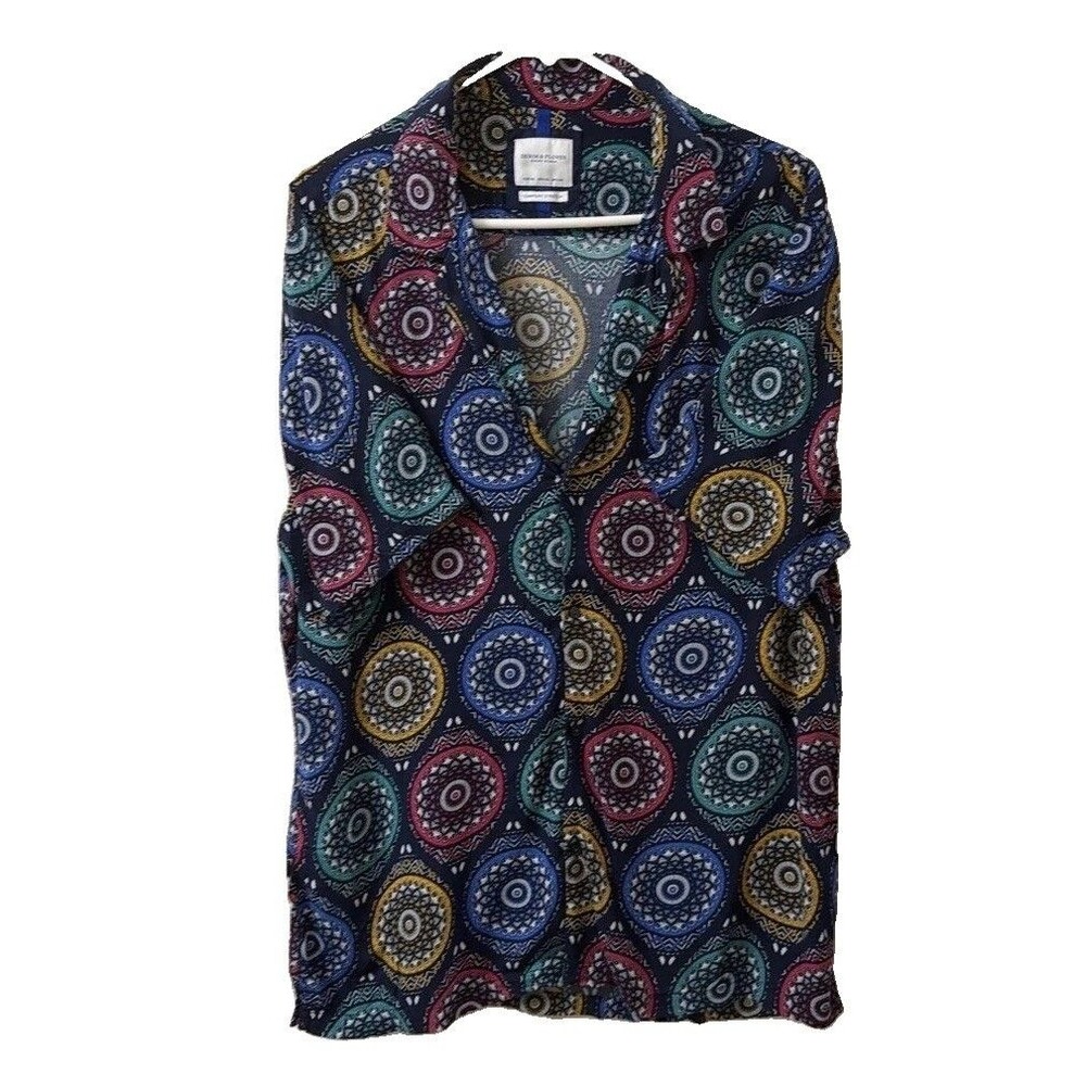 Denim & Flower Ricky Singh Men's Short Sleeve Geometric Button Down Shirt XL - Picture 2 of 5